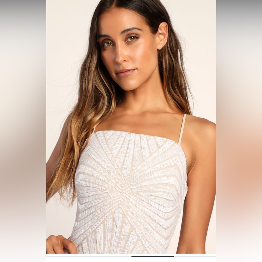 Lulus Lost In Your Eyes White Sequin Bodycon Mini Dress - Size XS - Picture 2 of 6